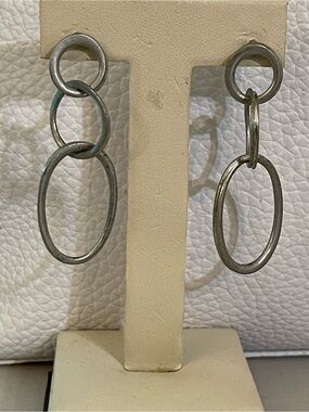 Sterling Silver Multi-Link Drop Earrings - Oxidized Silver